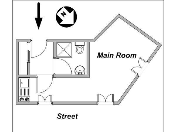 Paris Studio T1 logement location appartement - plan schématique  (PA-4132)