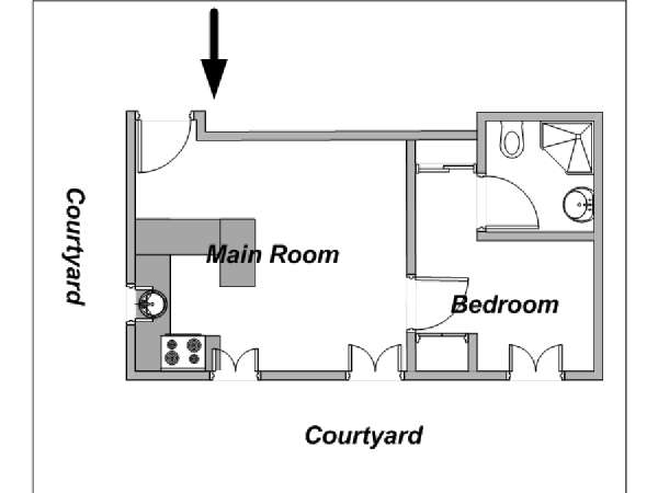 Parigi 1 Camera da letto appartamento - piantina approssimativa dell' appartamento  (PA-4133)