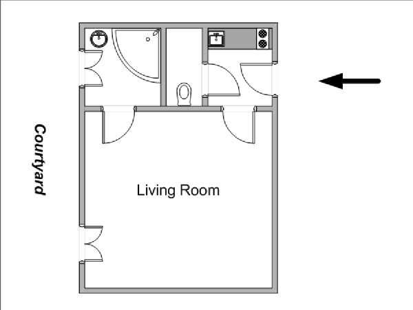 Paris Studio T1 logement location appartement - plan schématique  (PA-4144)