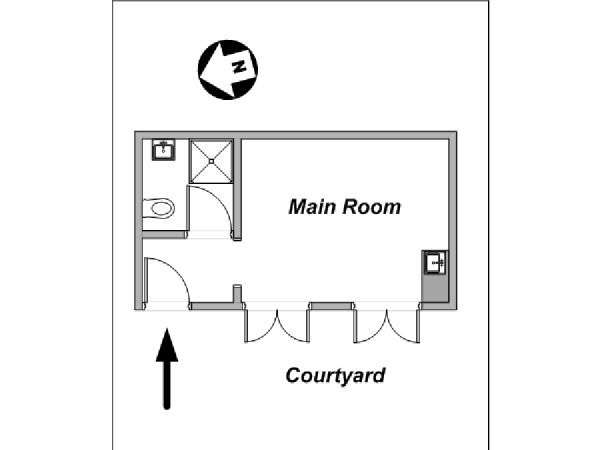 Paris Studio T1 logement location appartement - plan schématique  (PA-4158)