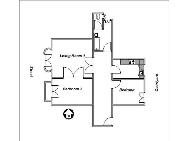 Parigi 2 Camere da letto appartamento - piantina approssimativa dell' appartamento  (PA-4160)