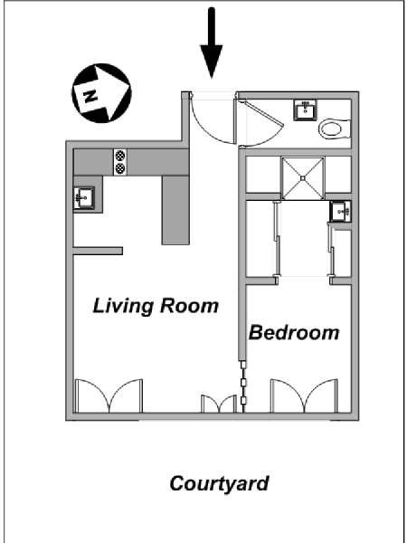 Paris 1 Bedroom apartment - apartment layout  (PA-4168)