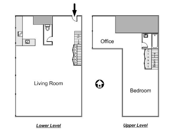 Paris 1 Bedroom - Loft - Duplex apartment - apartment layout  (PA-4176)