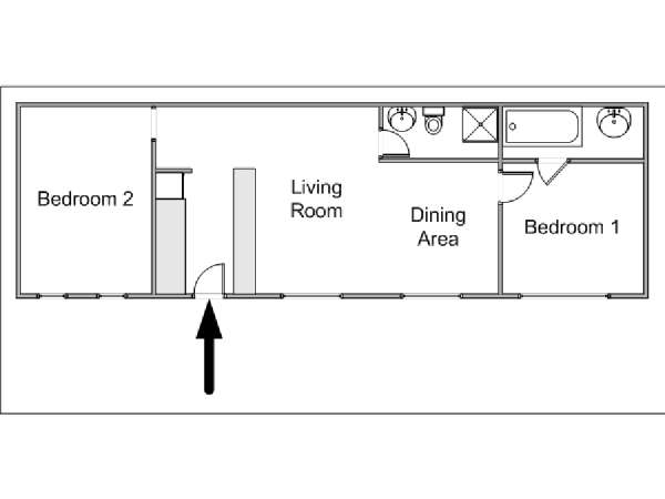Paris 2 Bedroom - Loft accommodation - apartment layout  (PA-4187)