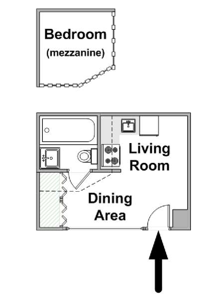 Parigi Grande monolocale appartamento - piantina approssimativa dell' appartamento  (PA-4290)