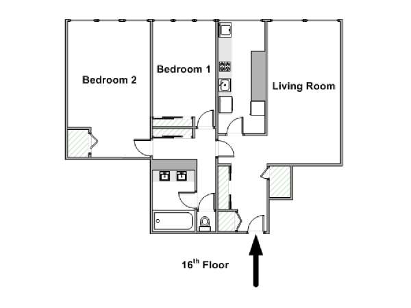 Paris 2 Bedroom accommodation - apartment layout  (PA-4304)