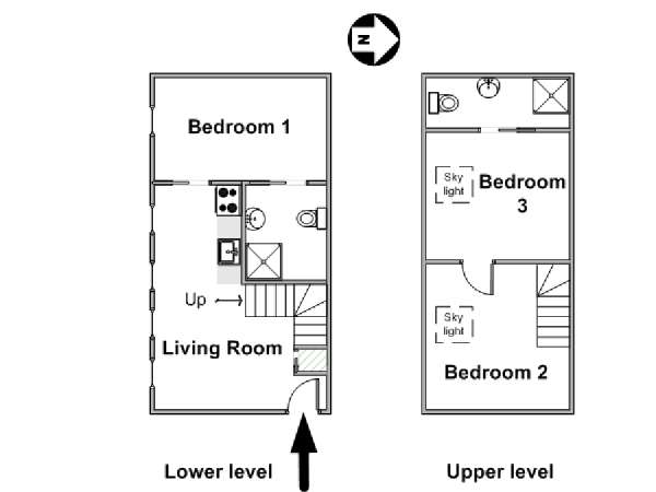 Paris 3 Bedroom - Duplex apartment - apartment layout  (PA-4335)