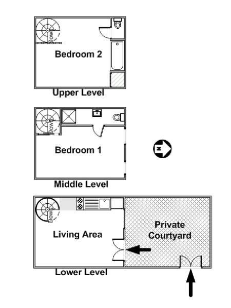 Paris 2 Bedroom - Triplex apartment - apartment layout  (PA-4341)