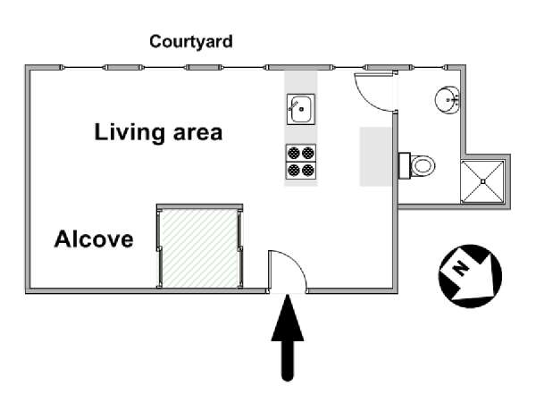 Paris Alcove Studio accommodation - apartment layout  (PA-4399)