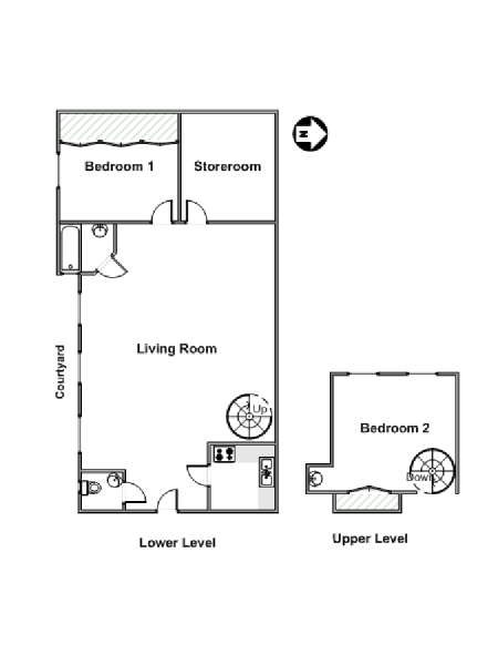 Paris 2 Bedroom - Duplex apartment - apartment layout  (PA-4412)