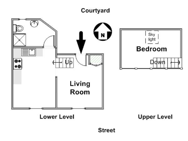 Parigi 1 Camera da letto - Loft appartamento - piantina approssimativa dell' appartamento  (PA-4416)