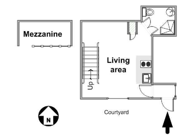 Paris Studio T1 logement location appartement - plan schématique  (PA-4424)