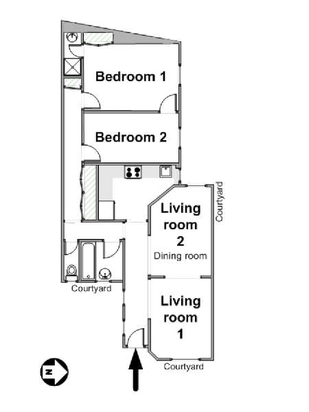 Parigi 2 Camere da letto appartamento - piantina approssimativa dell' appartamento  (PA-4440)