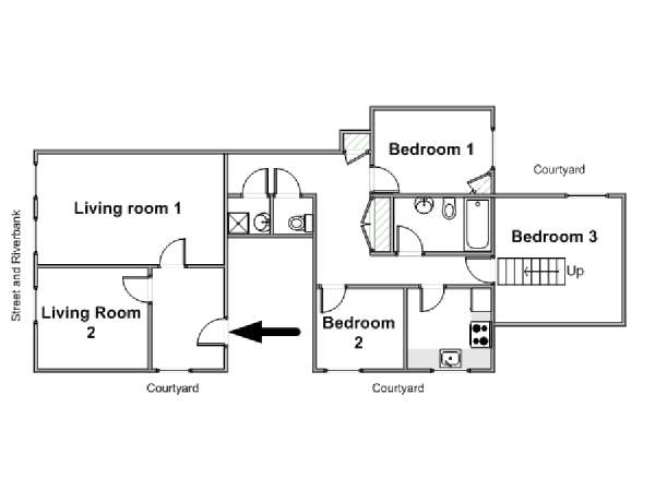 Paris 3 Bedroom accommodation - apartment layout  (PA-4461)