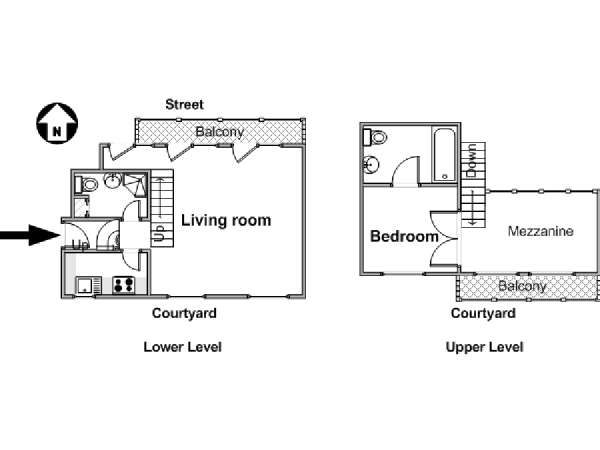 Paris 1 Bedroom - Duplex apartment - apartment layout  (PA-4467)