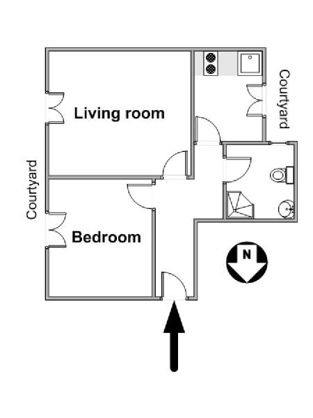 Parigi 1 Camera da letto appartamento - piantina approssimativa dell' appartamento  (PA-4495)