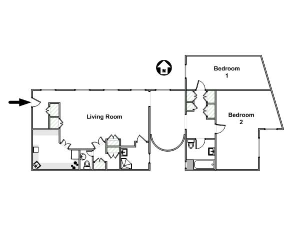 Paris 2 Bedroom accommodation - apartment layout  (PA-4526)