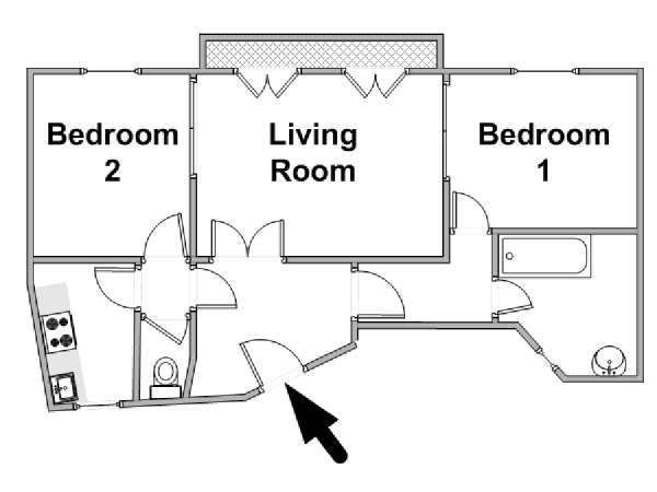 Parigi 2 Camere da letto appartamento - piantina approssimativa dell' appartamento  (PA-4569)