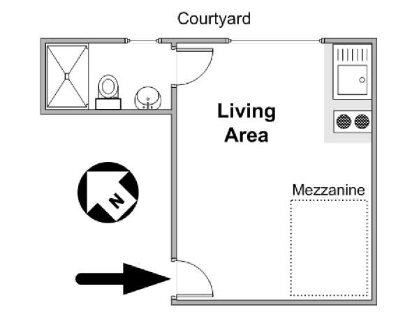 Paris Studio T1 logement location appartement - plan schématique  (PA-4578)