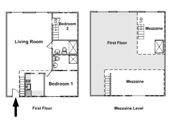 Parigi 2 Camere da letto appartamento - piantina approssimativa dell' appartamento  (PA-4608)