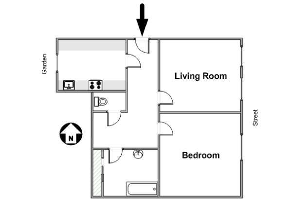 Paris 1 Bedroom accommodation - apartment layout  (PA-4639)
