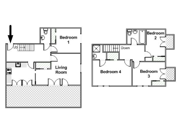 Parigi 4 Camere da letto - Duplex appartamento - piantina approssimativa dell' appartamento  (PA-4657)