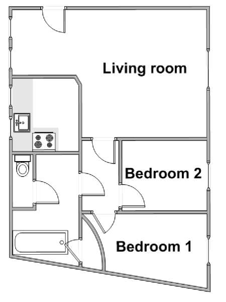 Paris 2 Bedroom accommodation - apartment layout  (PA-4695)
