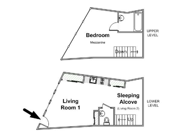 Paris 1 Bedroom - Loft accommodation - apartment layout  (PA-4721)