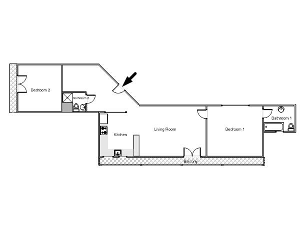 Paris 2 Bedroom apartment - apartment layout  (PA-4775)
