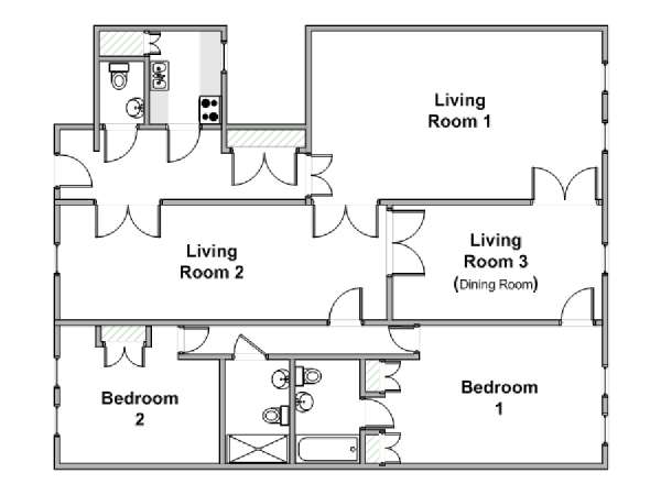 Parigi 2 Camere da letto appartamento - piantina approssimativa dell' appartamento  (PA-4859)