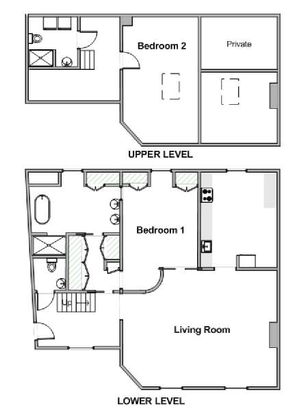 Paris 2 Bedroom - Duplex accommodation - apartment layout  (PA-4869)