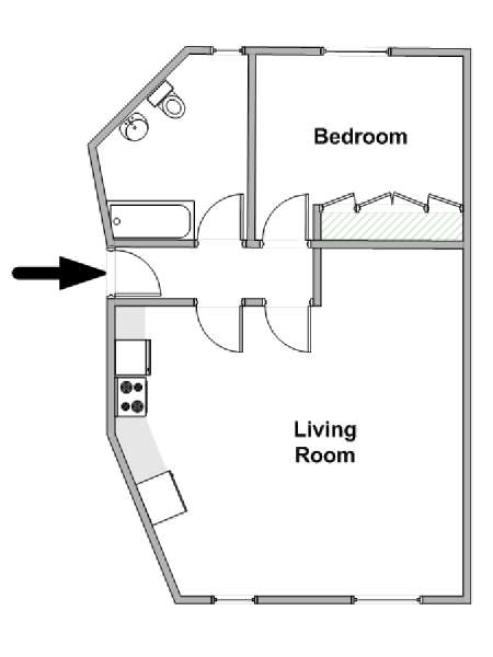 Paris 1 Bedroom accommodation - apartment layout  (PA-4871)