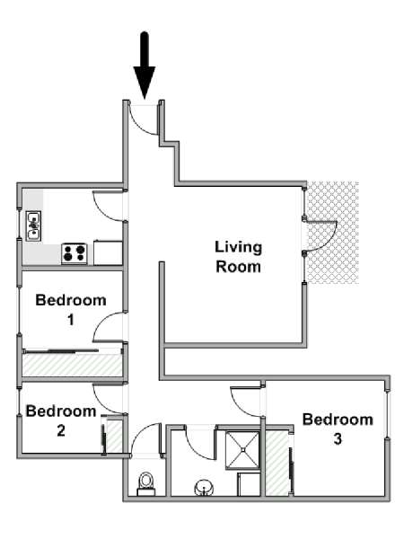 Paris 3 Bedroom accommodation - apartment layout  (PA-4883)