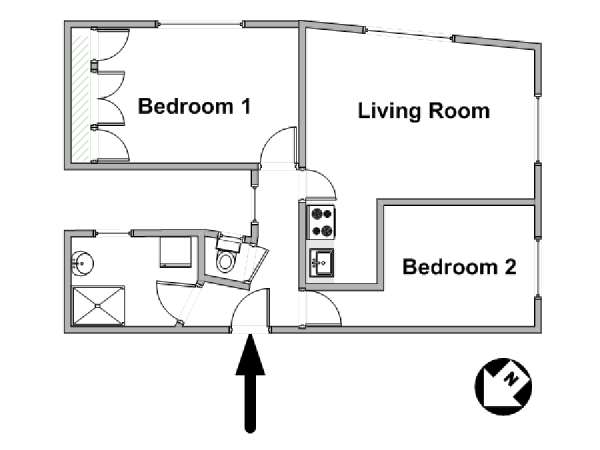 Paris 2 Bedroom apartment - apartment layout  (PA-4977)