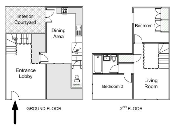 Sud della Francia - Provenza - 2 Camere da letto - Duplex appartamento casa vacanze - piantina approssimativa dell' appartamento  (PR-1086)