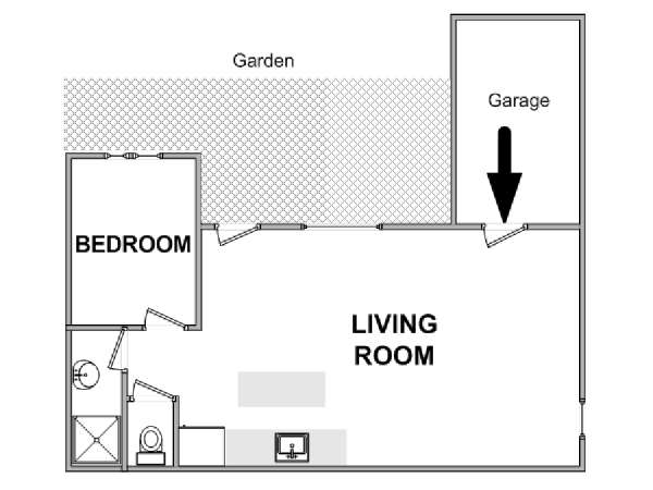 Sud della Francia - Regione di Montpellier - 1 Camera da letto - Loft appartamento casa vacanze - piantina approssimativa dell' appartamento  (PR-1277)
