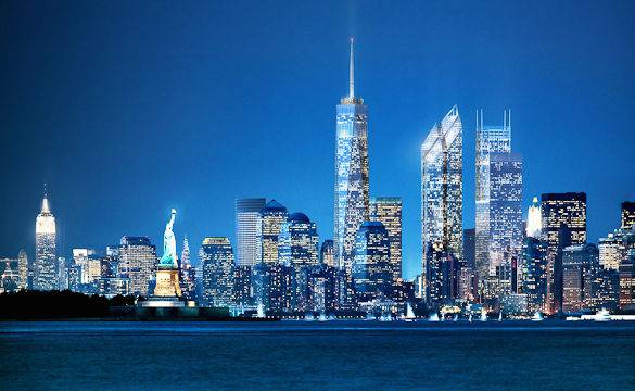 Une photo du WTC achevé & la ligne d'horizon de Lower Manhattan (avec l’aimable autorisation de Silverstein Properties)
