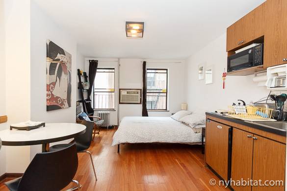Photo du lit et de la kitchenette du studio T1, NY-14118