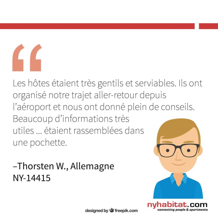 Graphique d’information de New York Habitat présentant des avis clients d’anciens locataires qui décrivent les bénéfices du lien avec l’hôte.