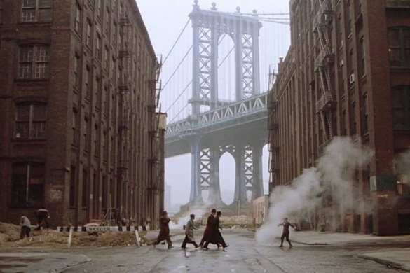 Photographie du film de 1984, Il était une fois en Amérique, à DUMBO, Brooklyn avec une vue sur Manhattan Bridge.