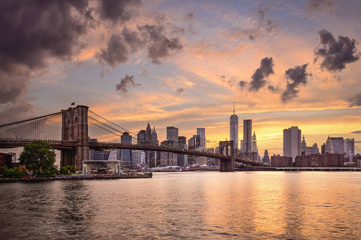 ponte di Brooklyn Manhattan tramonto