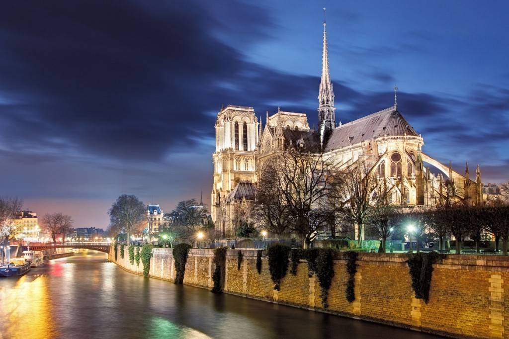 Immagine di Notre Dame e la Senna di notte