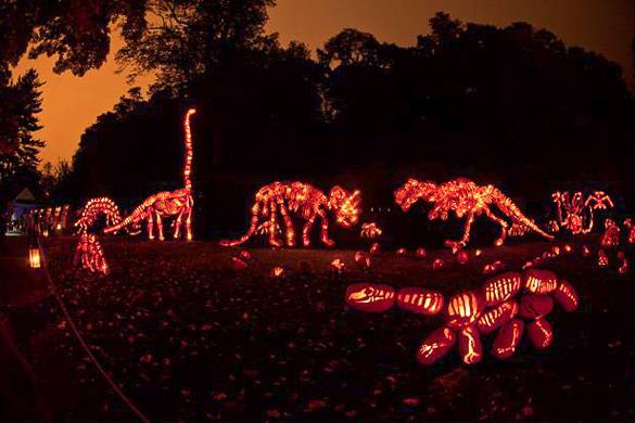 Immagine di dinosauri costruiti con Jack O’ Lanterns