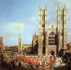 Un cuadro de 1749 representando una procesión frente a la Abadía de Westminster
