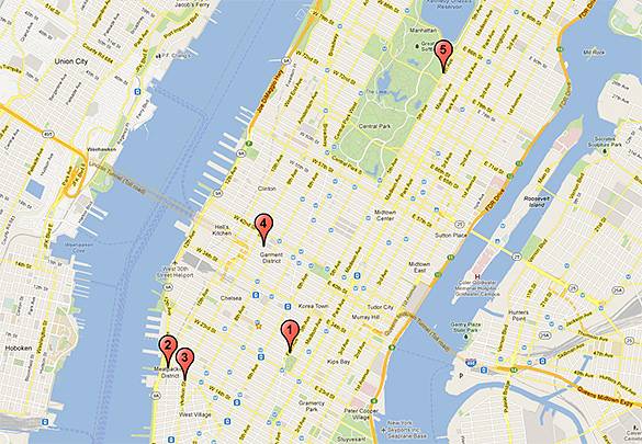 Un plano de los 5 mejores bares en azoteas de Nueva York