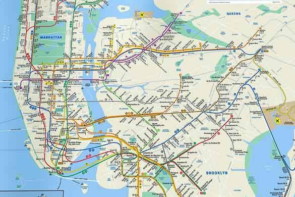 Imagen del mapa oficial del metro de Nueva York de la MTA (Autoridad Metropolitana del Transporte de Nueva York)