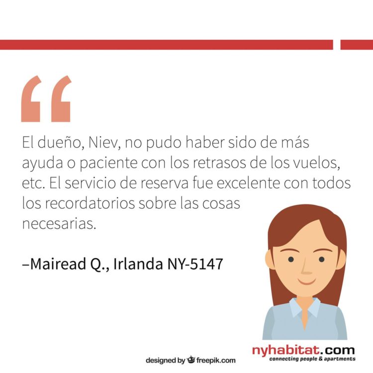 Gráfico informativo de New York Habitat de las reseñas de clientes sobre sus experiencias como inquilinos en las que describen los beneficios de comunicarse con los anfitriones.