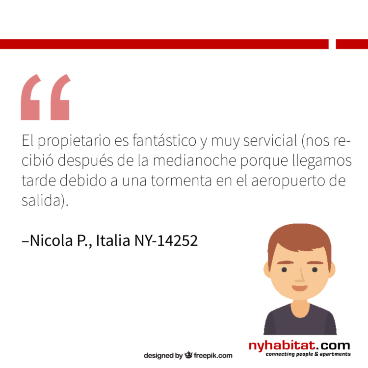 Infografía de New York Habitat con comentarios de inquilinos de apartamentos anteriores que describen los beneficios de ponerse en contacto con el anfitrión de apartamento.