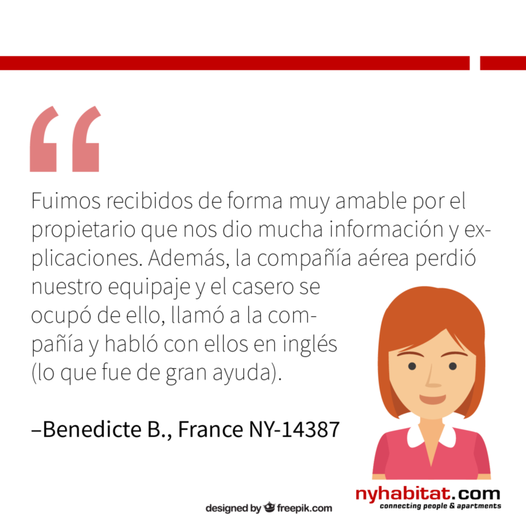 moverse-por-LaGuardia-guia-de-transporte-aeropuerto-ilustracion-reseña-cliente-2 Ilustración de New York Habitat en la que se presentan las reseñas de antiguos inquilinos describiendo los beneficios de contactar con el arrendatario.