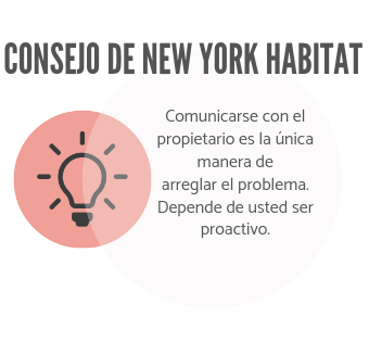 Infografía de New York Habitat que anima a los inquilinos a que contacten con el dueño para asegurar una reparación.